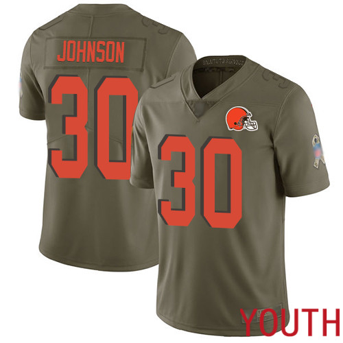 Cleveland Browns D Ernest Johnson Youth Olive Limited Jersey #30 NFL Football 2017 Salute To Service